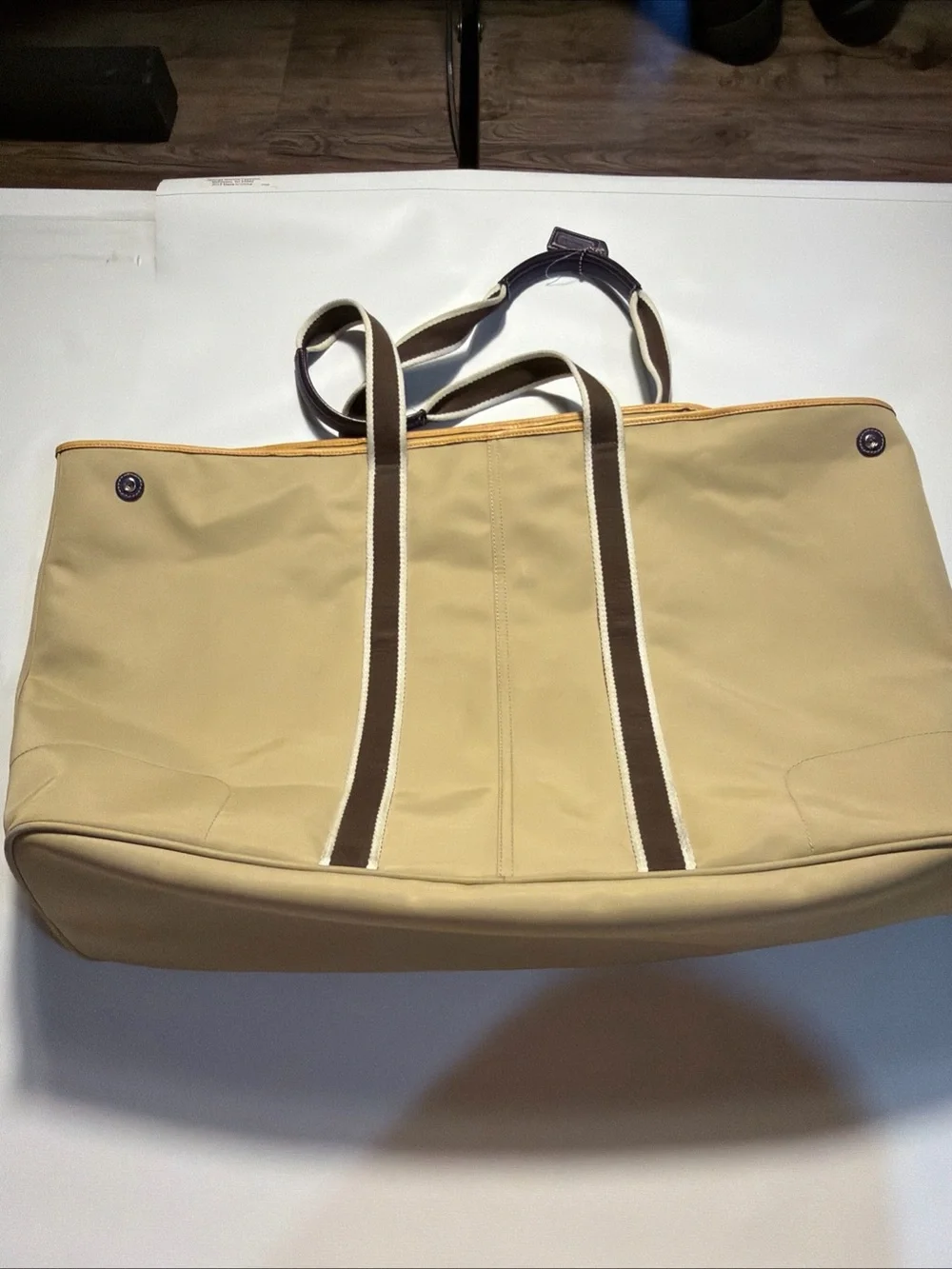 Coach Hampton Tan Nylon & Leather Weekender Purple/Brown Handles Large Tote